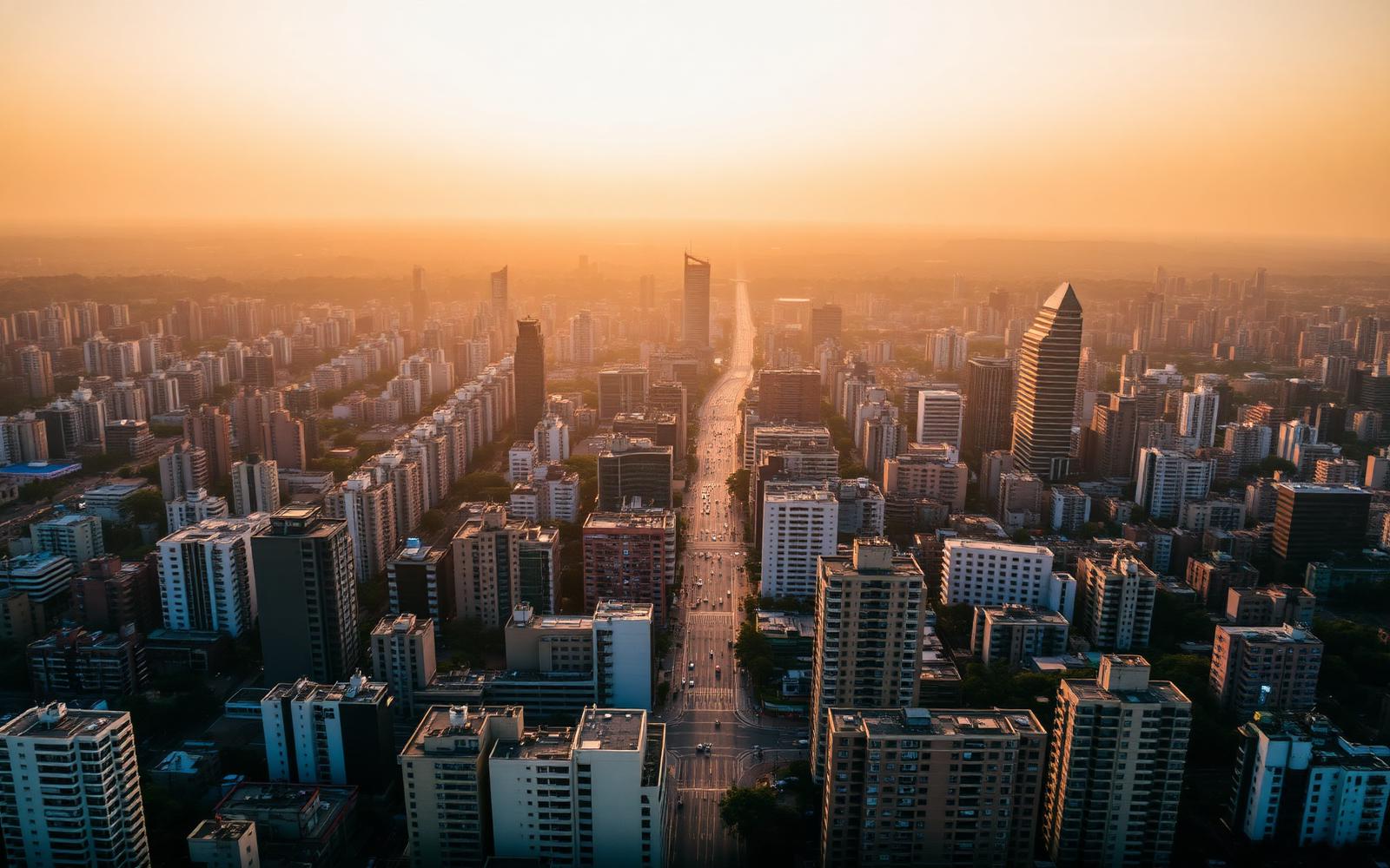 Vista aérea da cidade de São Paulo ao entardecer